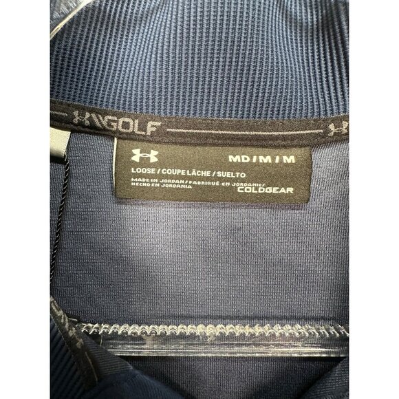 Under Armour ColdGear Navy Golf Pullover Medium Sweater Performance Top - Picture 6 of 10